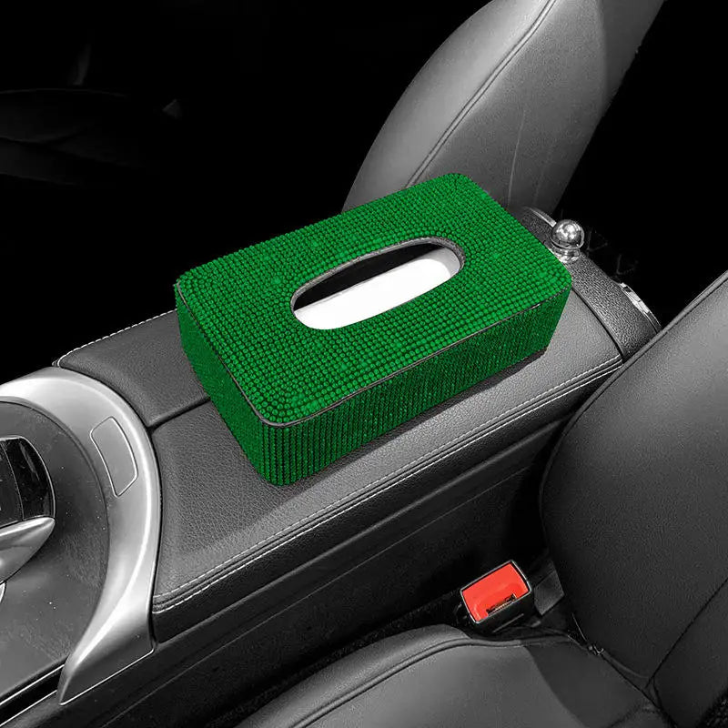 Rhinestone Genuine Leather Car Tissue Box Holder