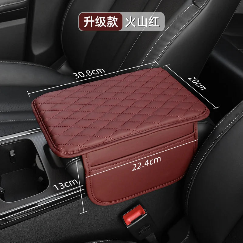 Car Armrest Cover Pad with Storage Bag Leather Anti-Slip Center Console Armrest Protector Cushion with Pocket