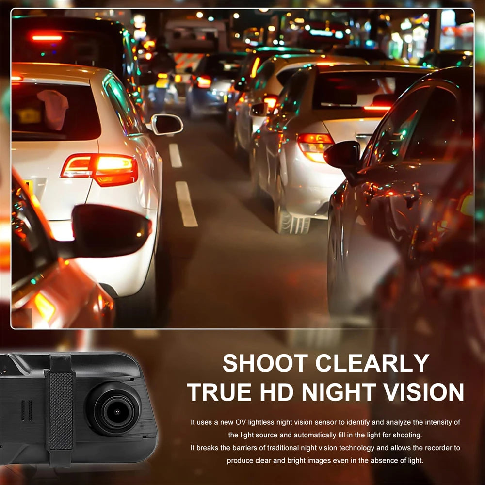 Touch Screen 1080P HD Automotive Driving Recorder Front & Rear Dashcam with Interior Car Camera, Photo Mode, AVI Video Format, Car Electronics Accessory