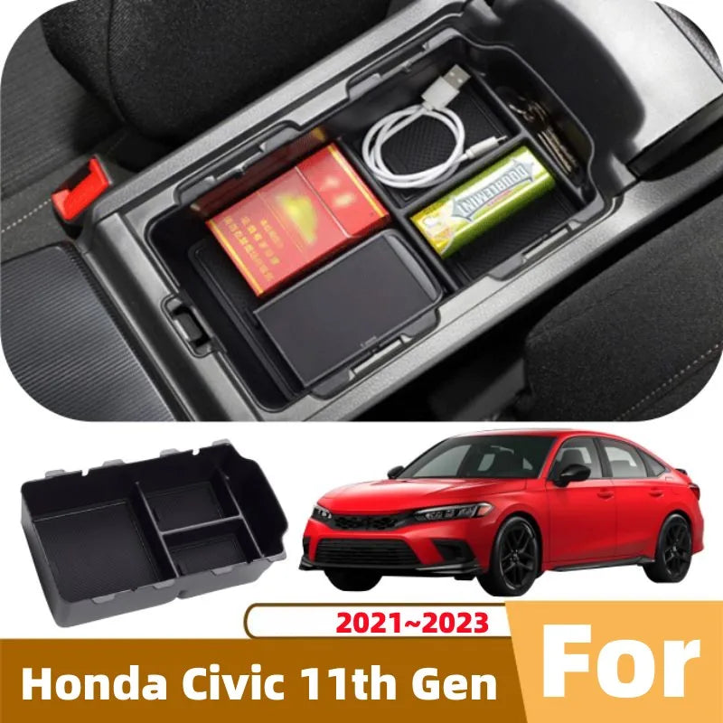 For Honda Civic 11th Gen 2021~2023 Central Armrest Storage Box Black Organizer Tray F alternate view