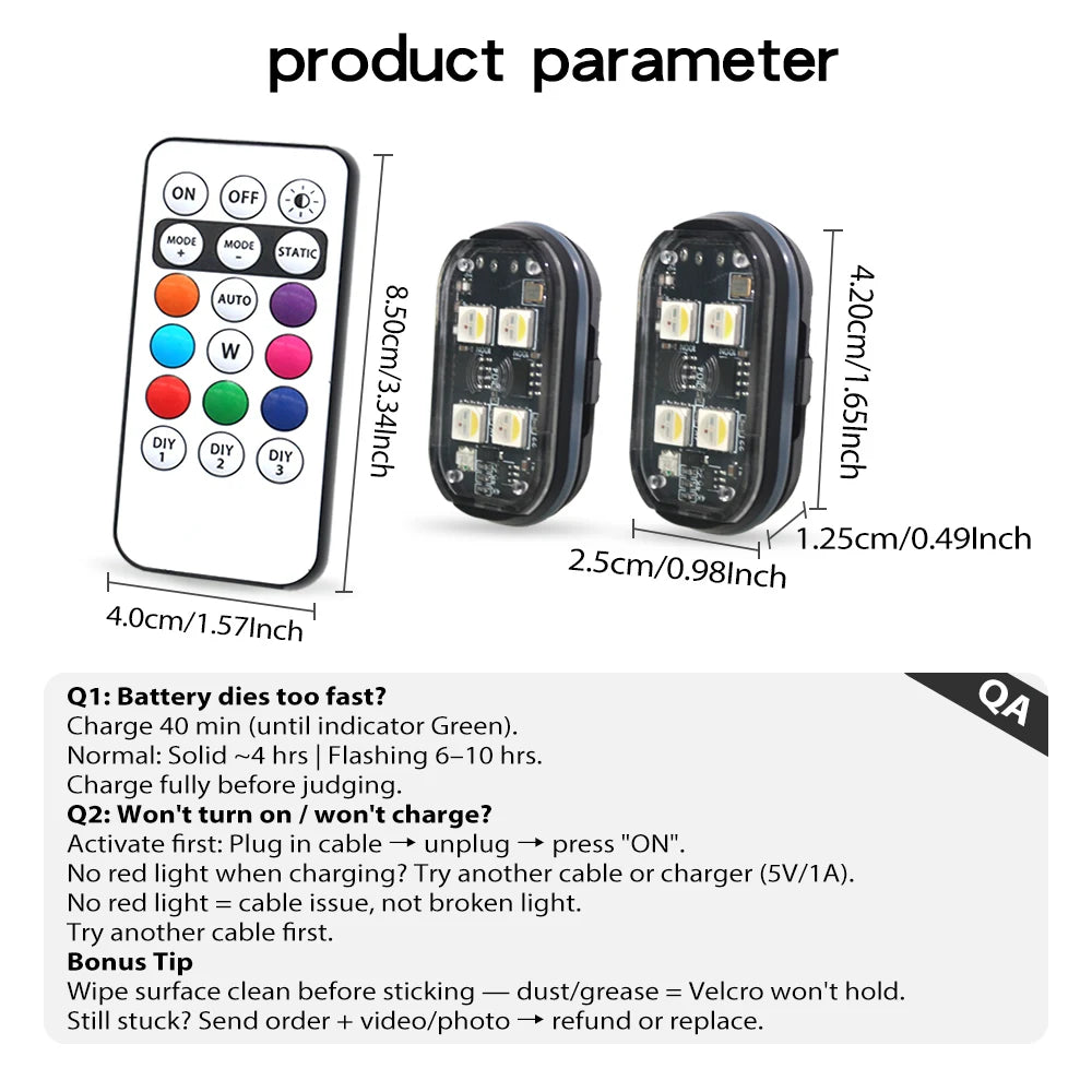 2/4pcs Wireless LED Strobe Lights Car Decor Atmosphere Light, 8 Colors Rechargeable L alternate view