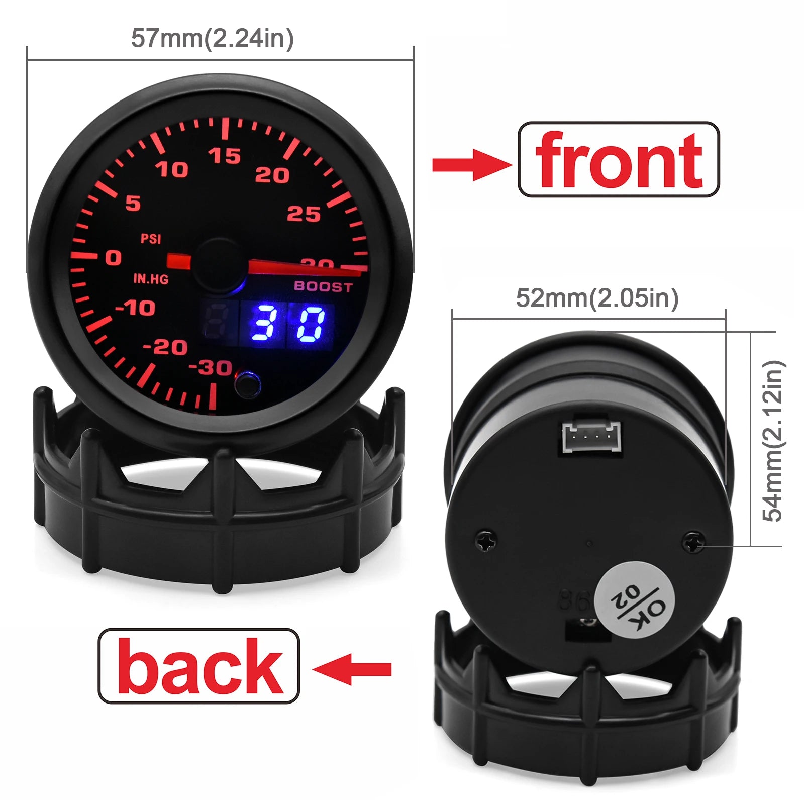 52mm 7 Color LED Dual Display Gauge | Boost PSI BAR Water Oil Temp Pressure Voltmeter lifestyle view
