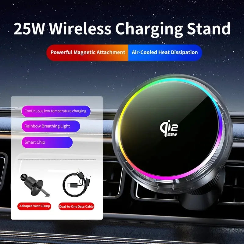 Kebidumei Magnetic Car Phone Holder Wireless Charger  wirh RGB Ambient Light Air Outlet Phone Stand Auto Interior Accessories