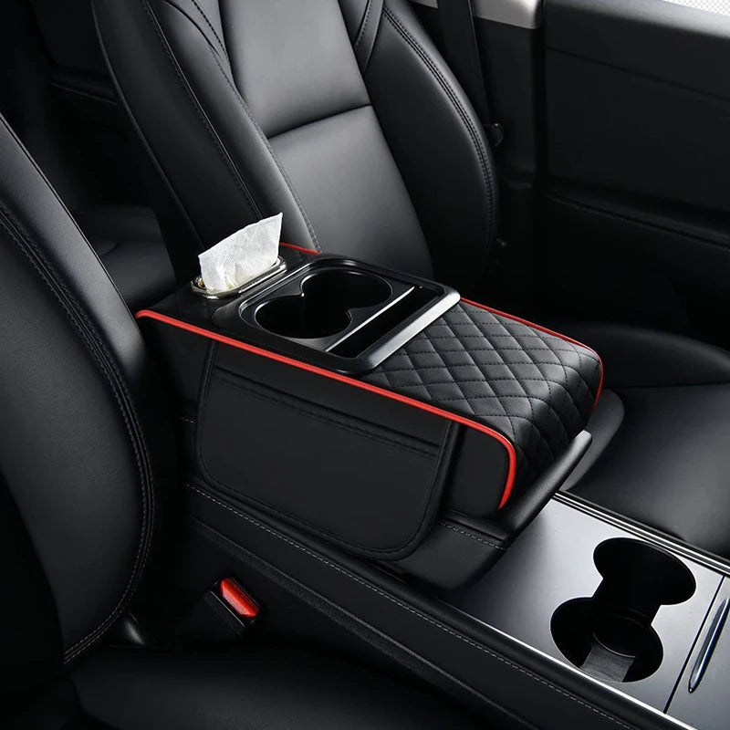 Car Armrest Storage Box, Car Center Console Organizer, Armrest Heightening Cushion With Cup Holder Armrest Storage Organizer Box