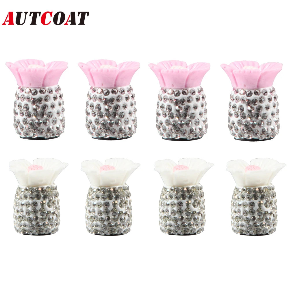 4PC Bling Valve Stem Caps Crystal Rhinestone Car Tire Valve Caps | Flower Dustproof Universal Car Ac