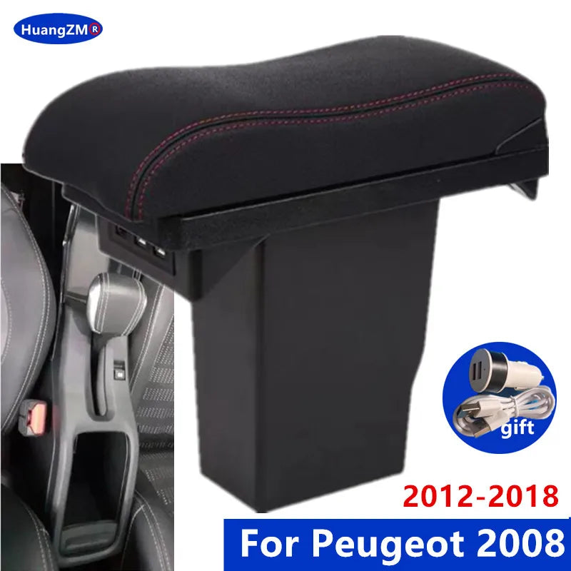 For Peugeot 2008 Armrest box 2012-2018 Car Storage Box With USB Charging Auto Retrofit Parts Interior Details Car Accessories