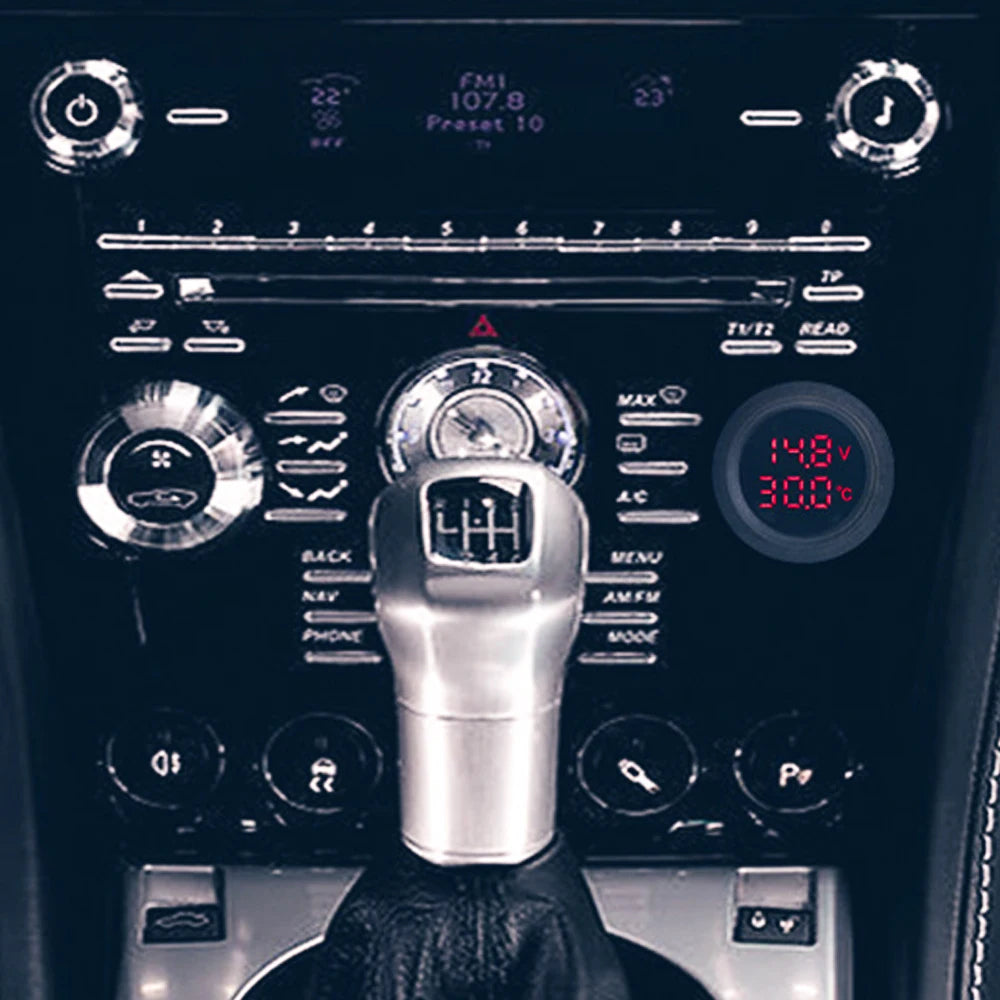 Car Round Temperature Voltmeter 12-24V Auto Voltage Meter Display Digital Measurement for Car Motorcycle Boat Thermometer