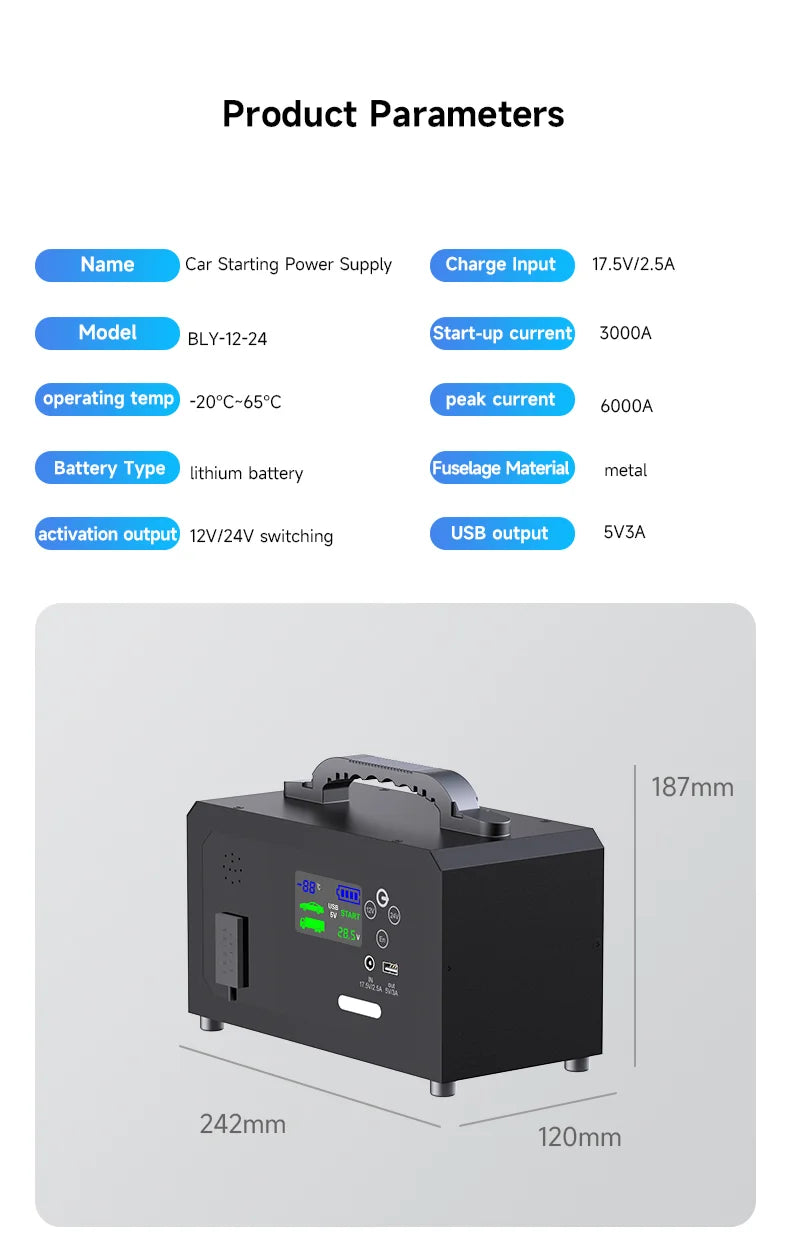 6000A Car Jump Starter Power Bank 28000mAh | Portable Emergency Booster for 12V 24V G alternate view