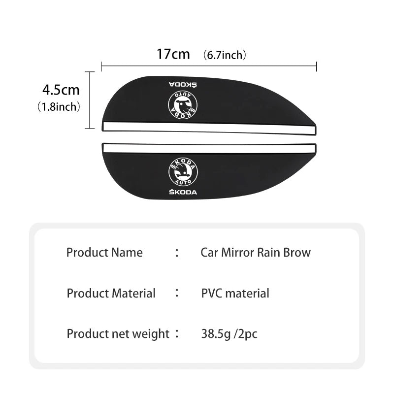 For Skoda Car Side Rearview Mirror Rain Eyebrow Sun Visor Protector Octavia Superb RAPID FABIA KAMIQ KAROQ KODIAQ YETI