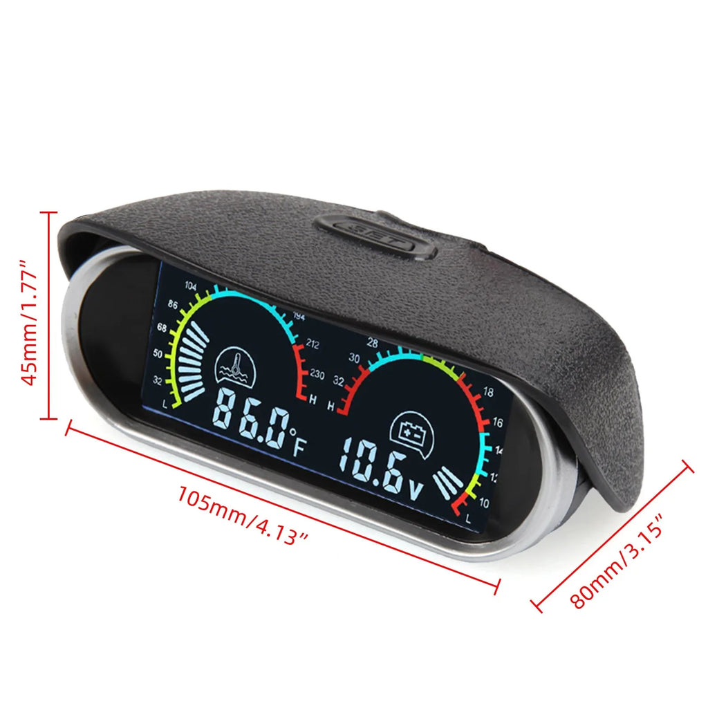 12V Car 2 in 1 LCD Gauge Voltmeter and Water Temperature Meter | 1/8 NPT Temp Senso additional angle