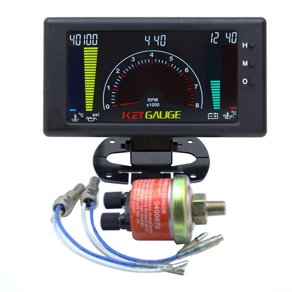 5" LCD 6 in 1 Car Gauge | Tachometer, Voltmeter, Oil Pressure, Water Temp & Clock alternate view
