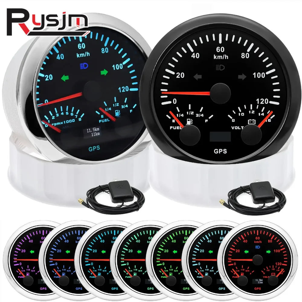 HD Customized 85mm 3 in 1 Gauge | GPS Speedometer, Fuel Gauge, Tachometer with Antenna
