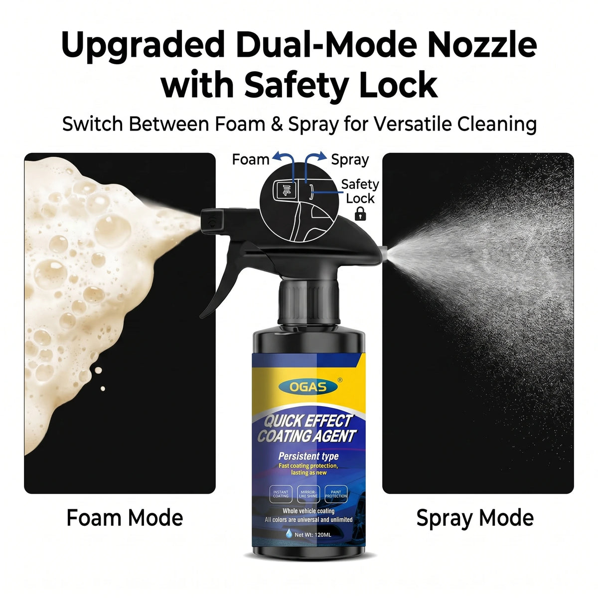 120ml OGAS Nano Car Paint Coating Agent Dual Mode Spray Waterless Wash Gloss Enhancer UV Protection Scratch Resistant Auto Surface Care Polish