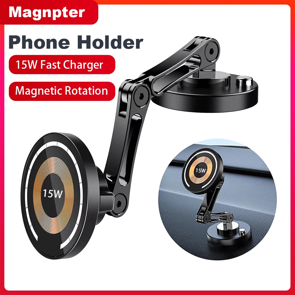 15W Magnetic Car Phone Holder Mount Wireless Charger Rotation Magnetic Car Phone Stand Fast Charging