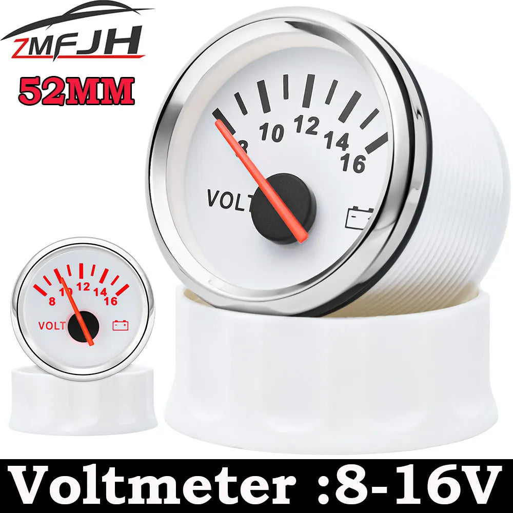AD Universal 52mm Voltmeter | 8-16V Waterproof Gauge for Car Motorcycle Boat with Red Backlight