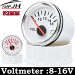 AD Universal 52mm Voltmeter | 8-16V Waterproof Gauge for Car Motorcycle Boat with Red Backlight
