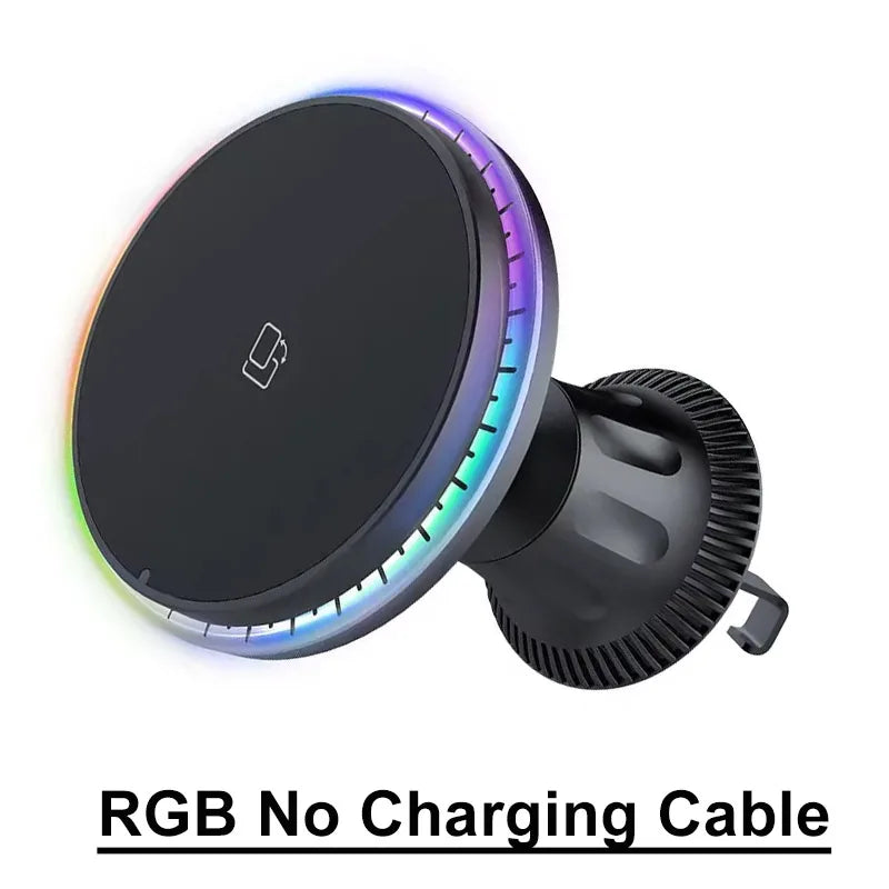 VIKEFON Magnetic Car Wireless Charger | LED/RGB Fast Charging Mount for iPhone 12-15 Pro detail view