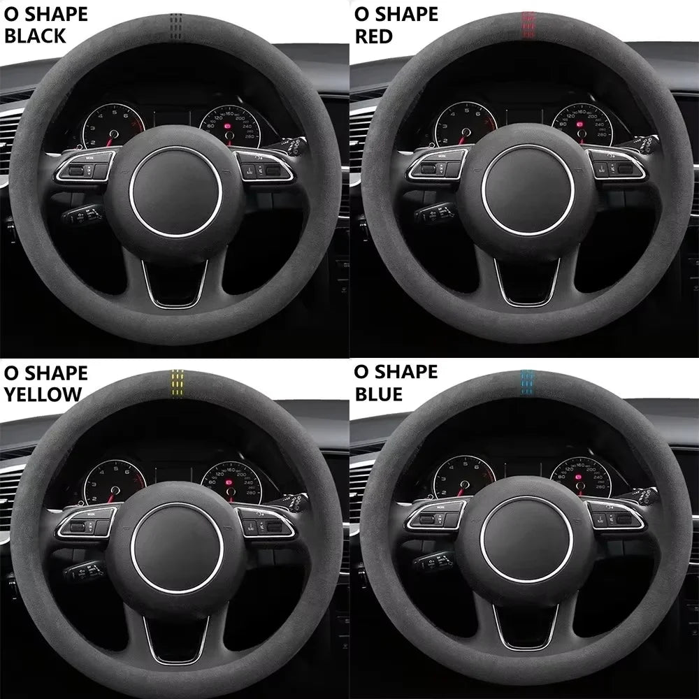 Ultra-Thin Suede Steering Wheel Cover Non-Slip D-Shaped round Breathable Car Wheel Pr lifestyle view