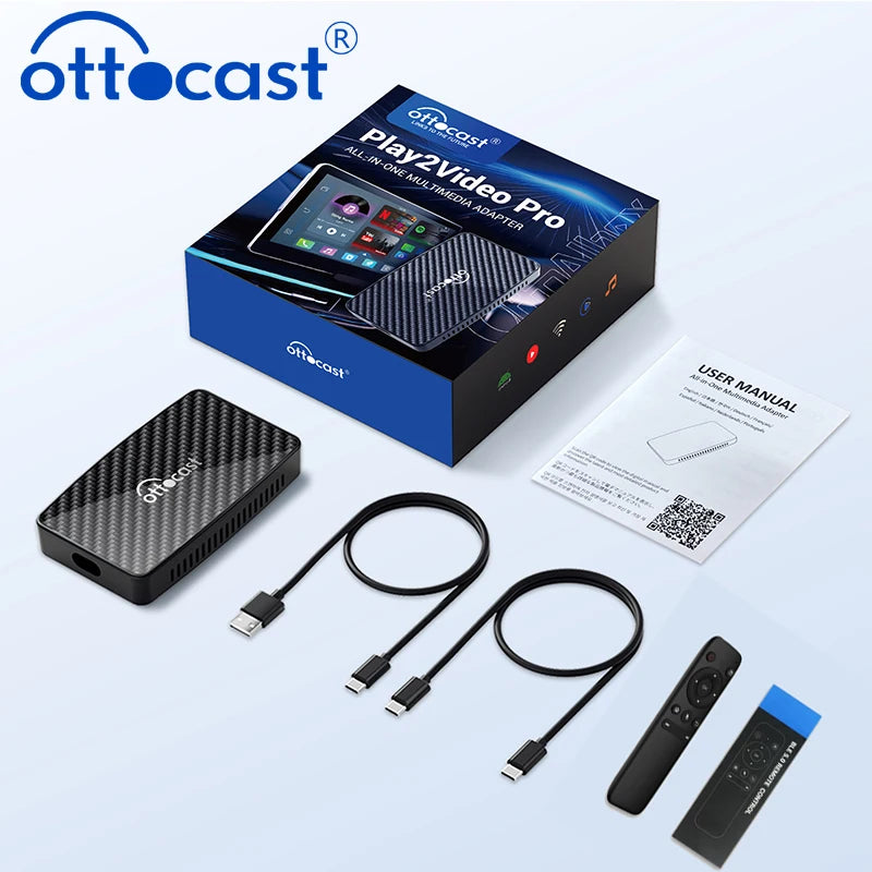 OTTOCAST Play2Video Pro Android Ai Box Pro Built in YouTube Netflix Tiktok IPTV Wired close-up view