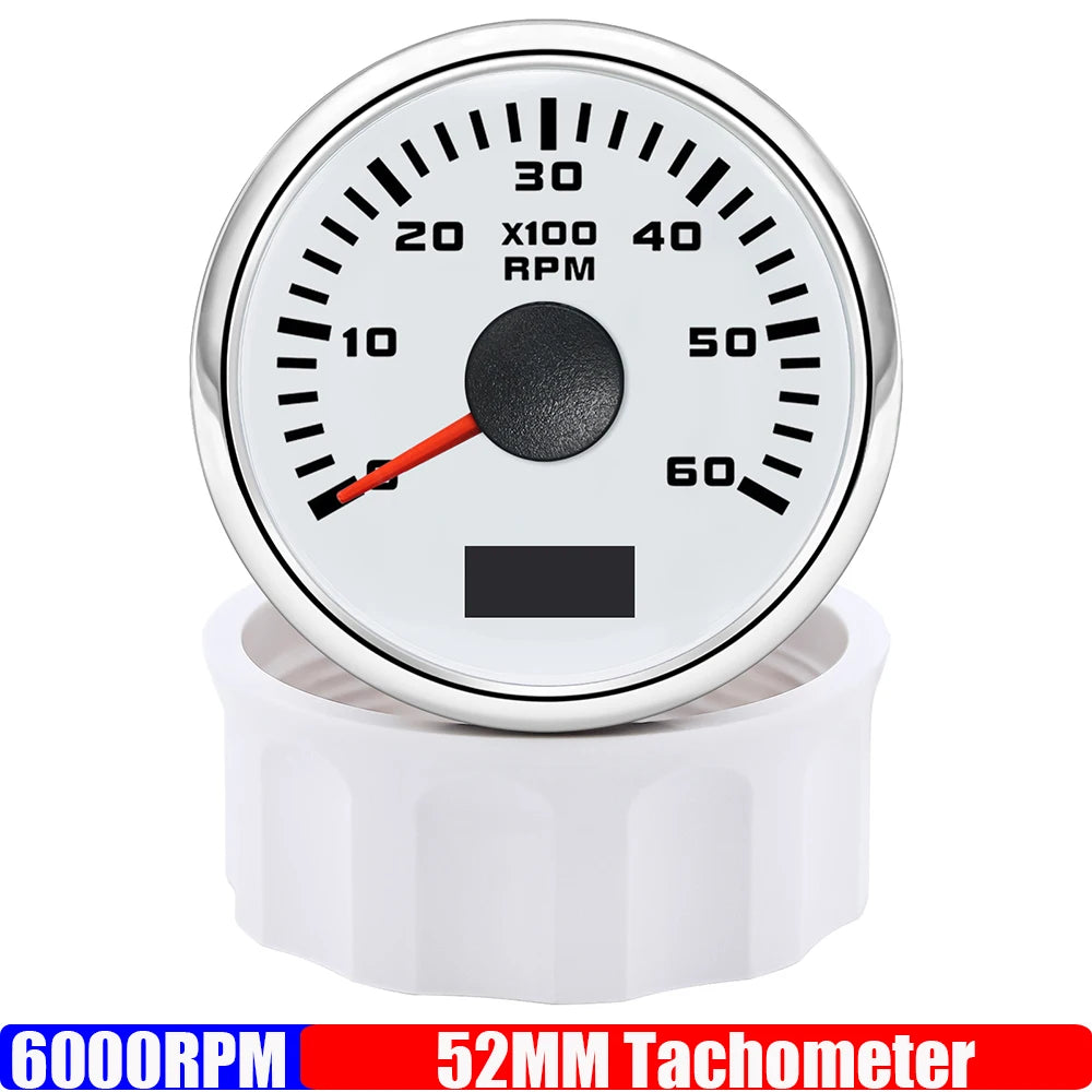 2" 52mm Tachometer Gauge | Red Backlight RPM Meter for Car Boat Marine 12V 24V close-up view