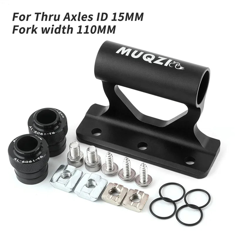 MUQZI Thru Axle Fork Mount Bike Rack | Quick Release Bicycle Carrier for Car Roof Tru lifestyle view
