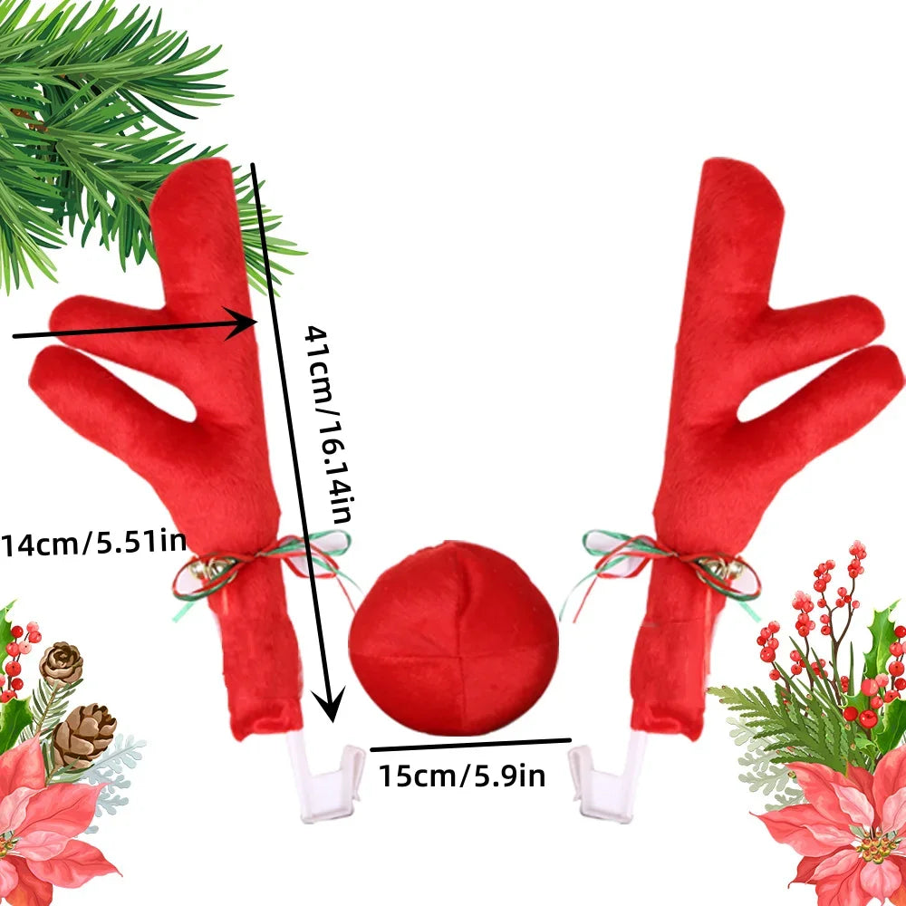 Christmas Car Decoration Deer Horn Antlers Car Kit with Red Nose and Tail for Holiday Gift Set Car Accessories Pendant