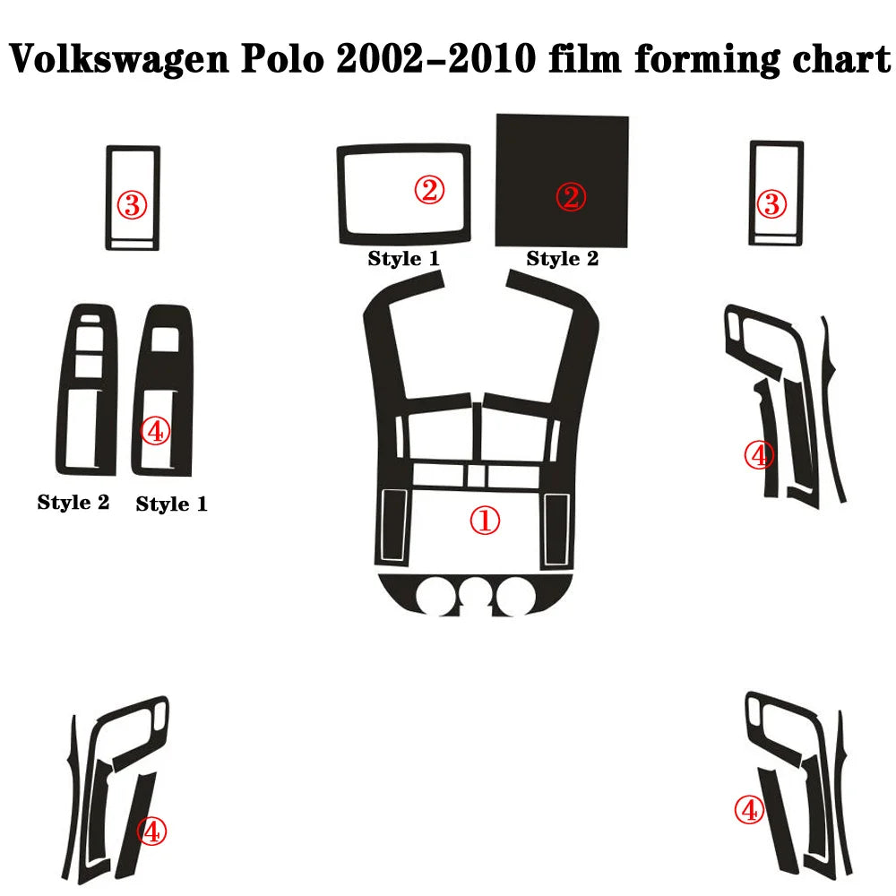 For Volkswagen Polo 2002-2010 Interior Central Control Panel Door Handle 5D Carbon Fi alternate view