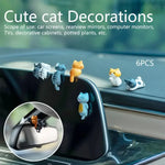 6pcs PVC Cartoon Cat Figurines for Car Dashboard, Plant Pots, and Screen Edge Decor close-up view