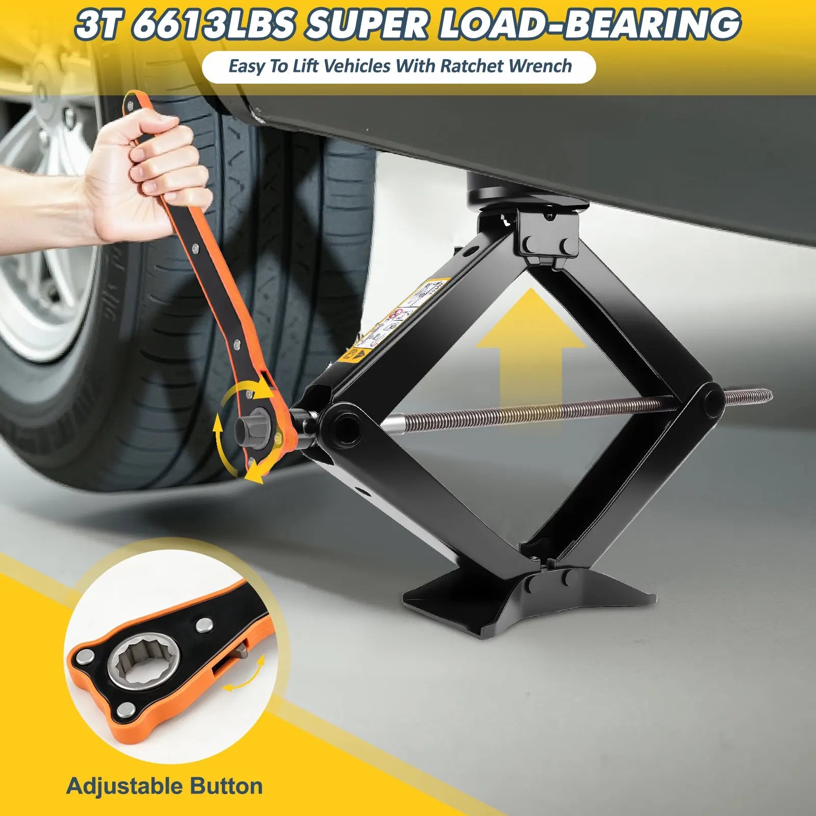 3T Car Scissor Jack Kits Emergency Crank Lift Stand Labor-Saving Repair Tire Replacem alternate view