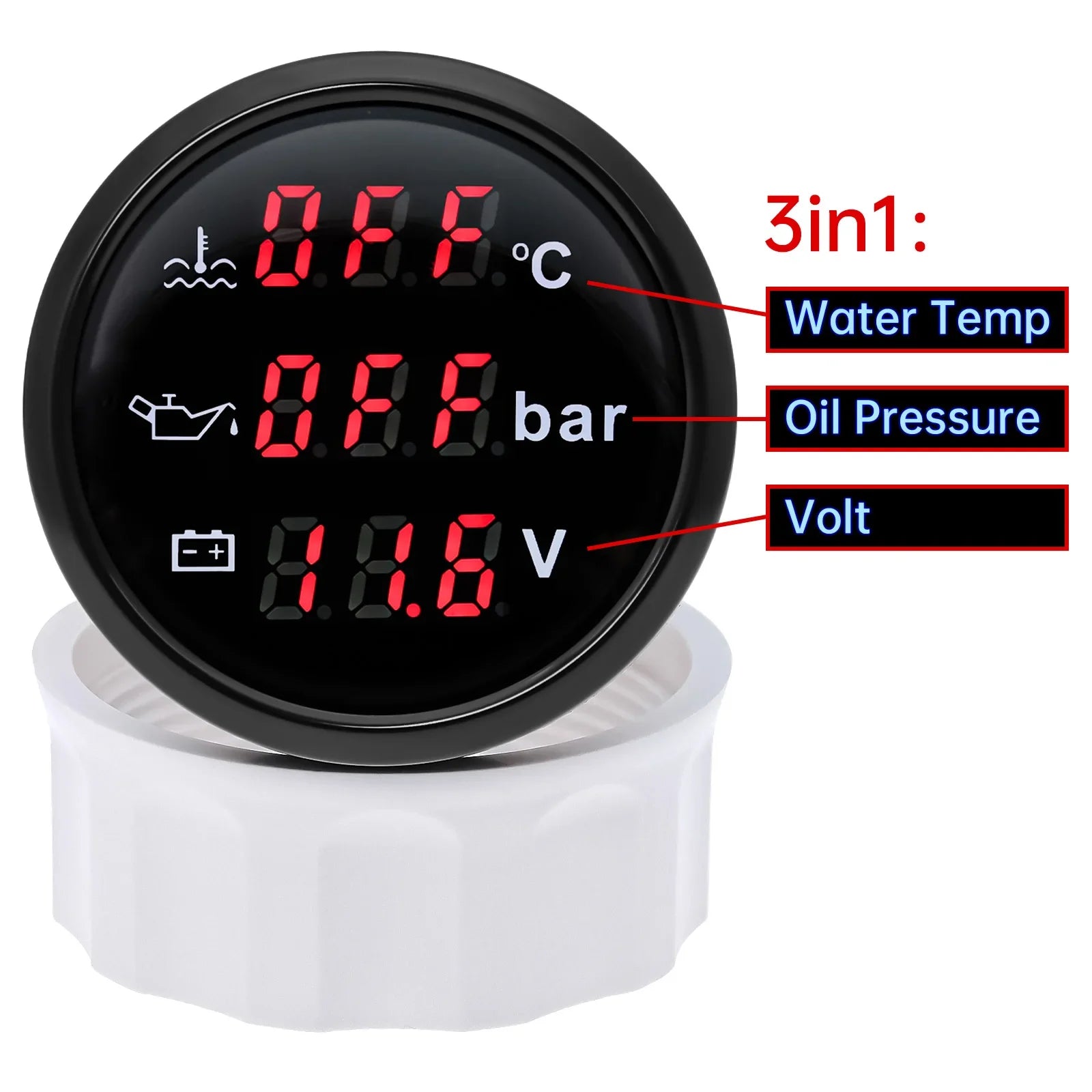 3 In 1 Digital Gauge Water Temperature Bar Oil Pressure Gauge With Alarm Voltmeter | R close-up view