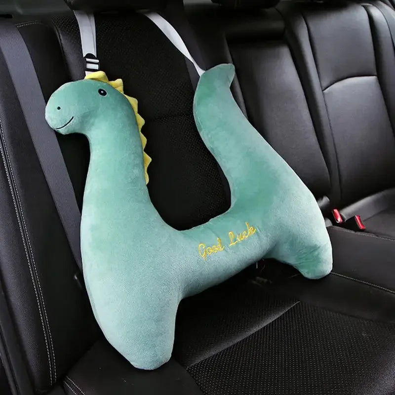 Children's H-Shape Car Travel Pillow | Memory Foam Headrest Support for Kids (Green & Pink)