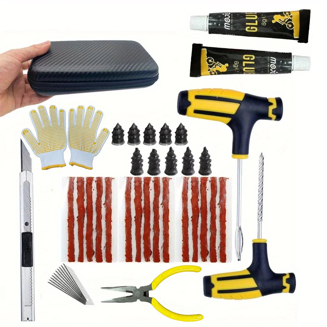 Emergency Tire Repair Kit - Heavy-Duty Glue & Rubber Strips for Flat Puncture Fix o additional angle