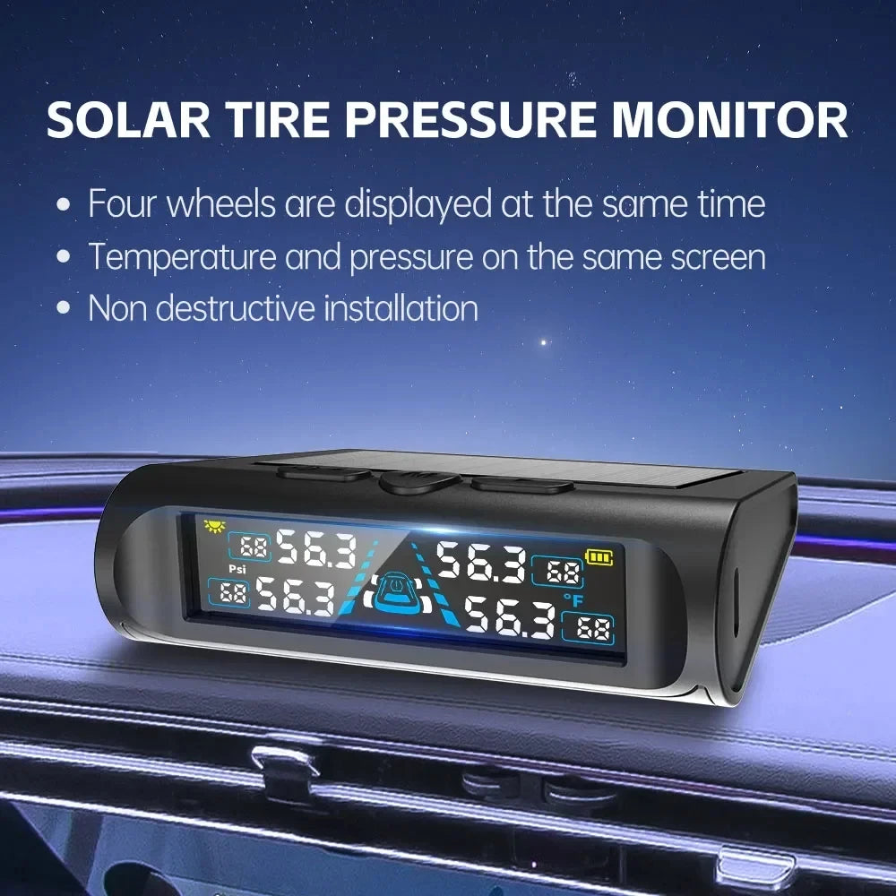 USB Solar TPMS Car Tire Pressure Monitor | 4 External Sensors Digital LCD Display 0-6 alternate view