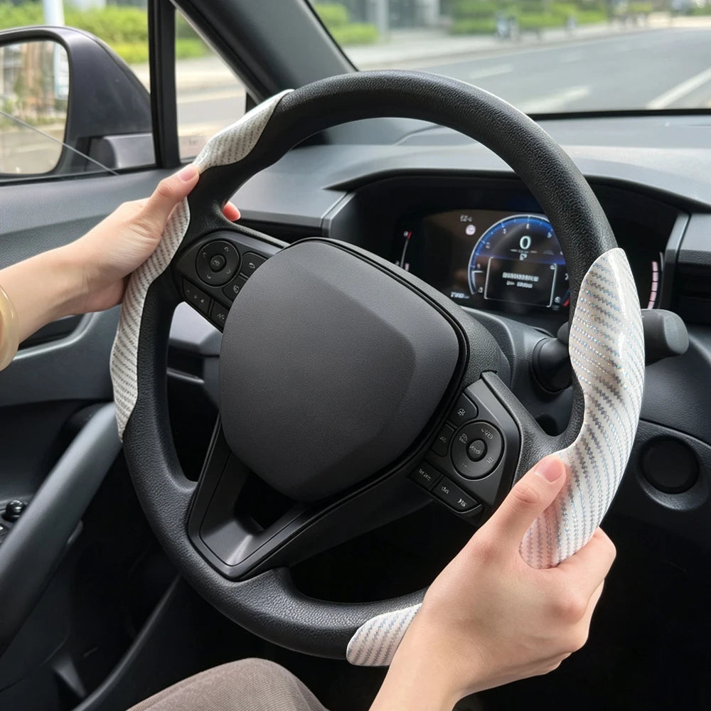 Universal Car Steering Wheel Cover Anti-slip Bright Gloss Carbon Fiber Texture Steering Wheel Decora