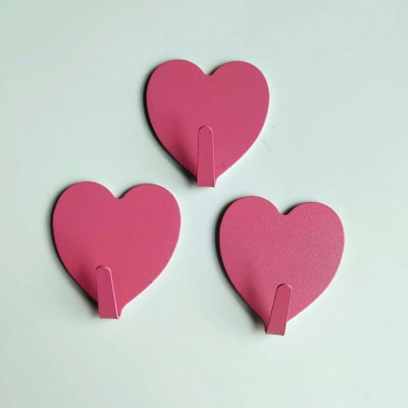Three Heart-Shaped Hooks with Strong Adhesive,Perfect for Hanging Decorations in Ki additional angle