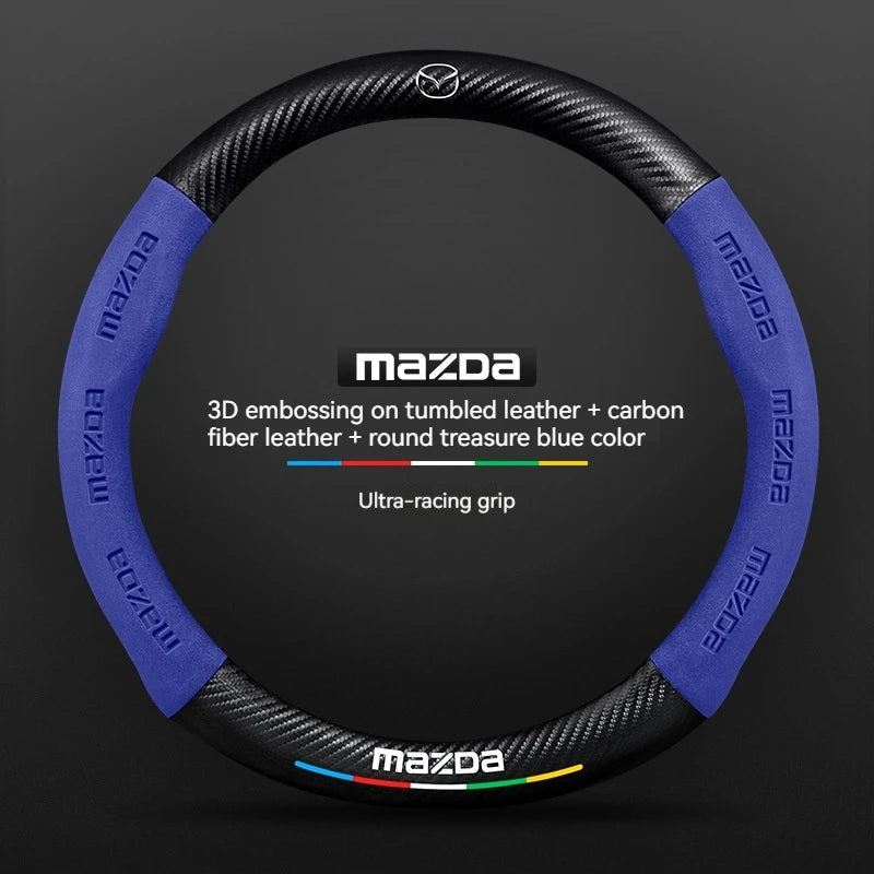 Carbon Fiber Suede Car Steering Wheel Cover | Compatible with Mazda 3 5 6 CX5 CX8 MX5 lifestyle view