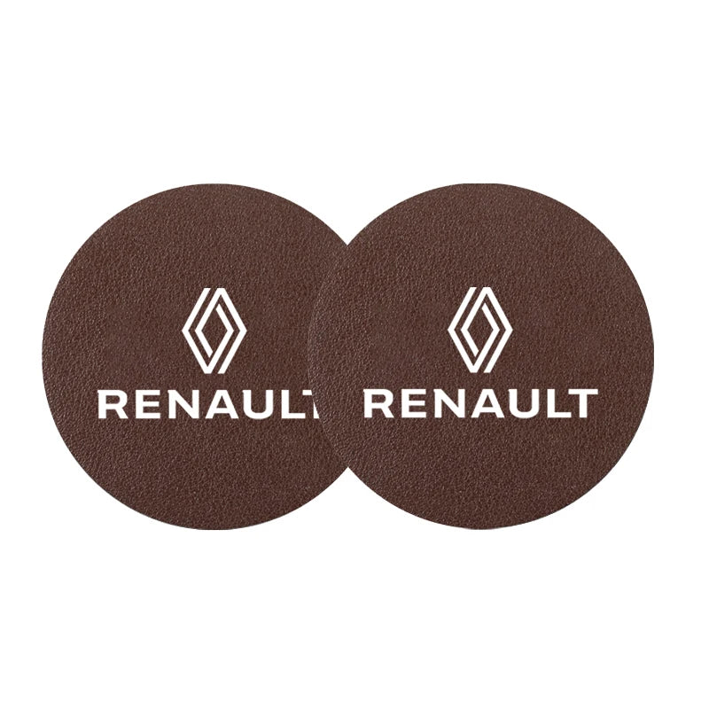 2Pcs Car Coasters Water Cup Mats Waterproof Slot Pads for Renault | PU Leather & Ca additional angle