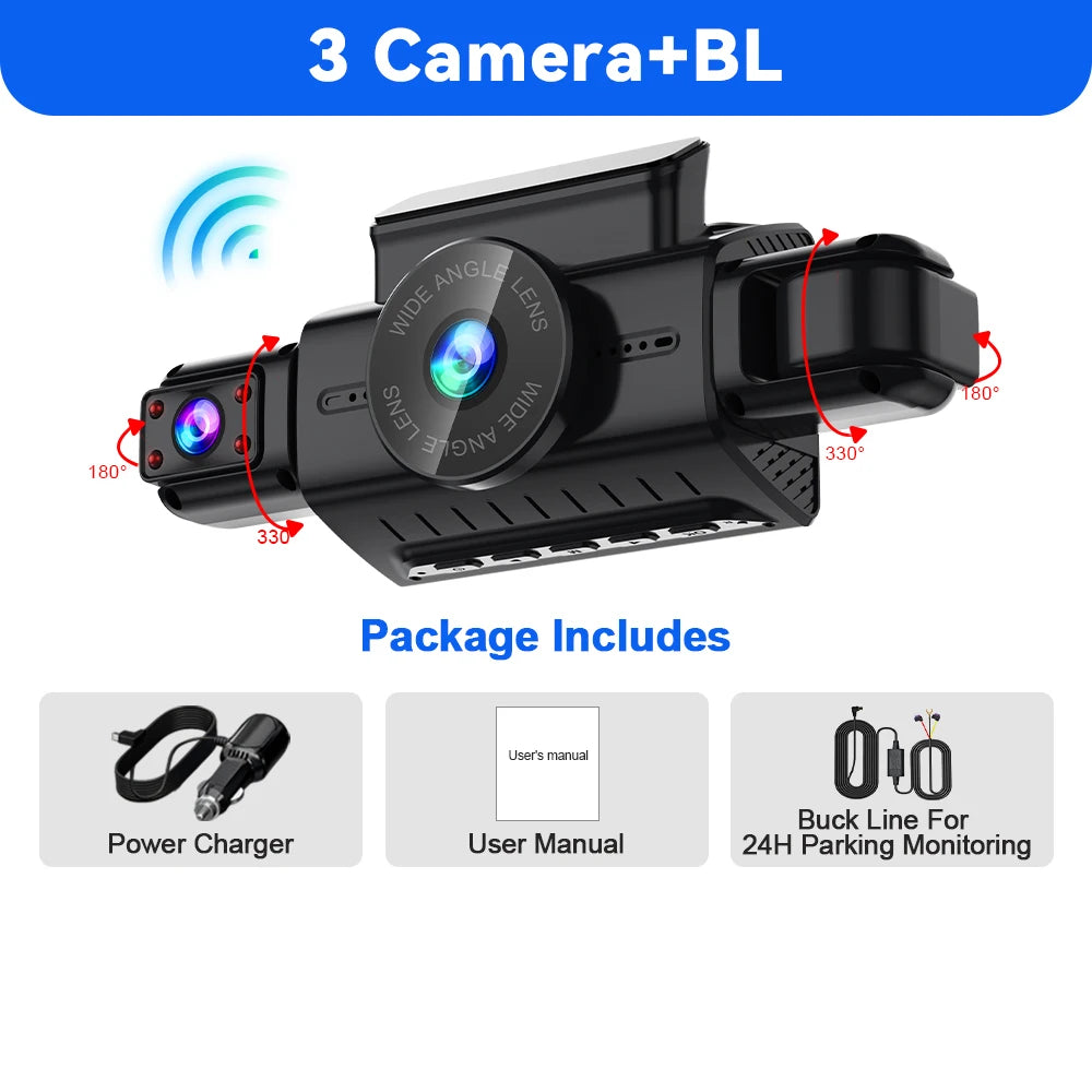 4CH WiFi Dash Cam Front FHD 1080P | 360° Car DVR with Parking Mode detail view