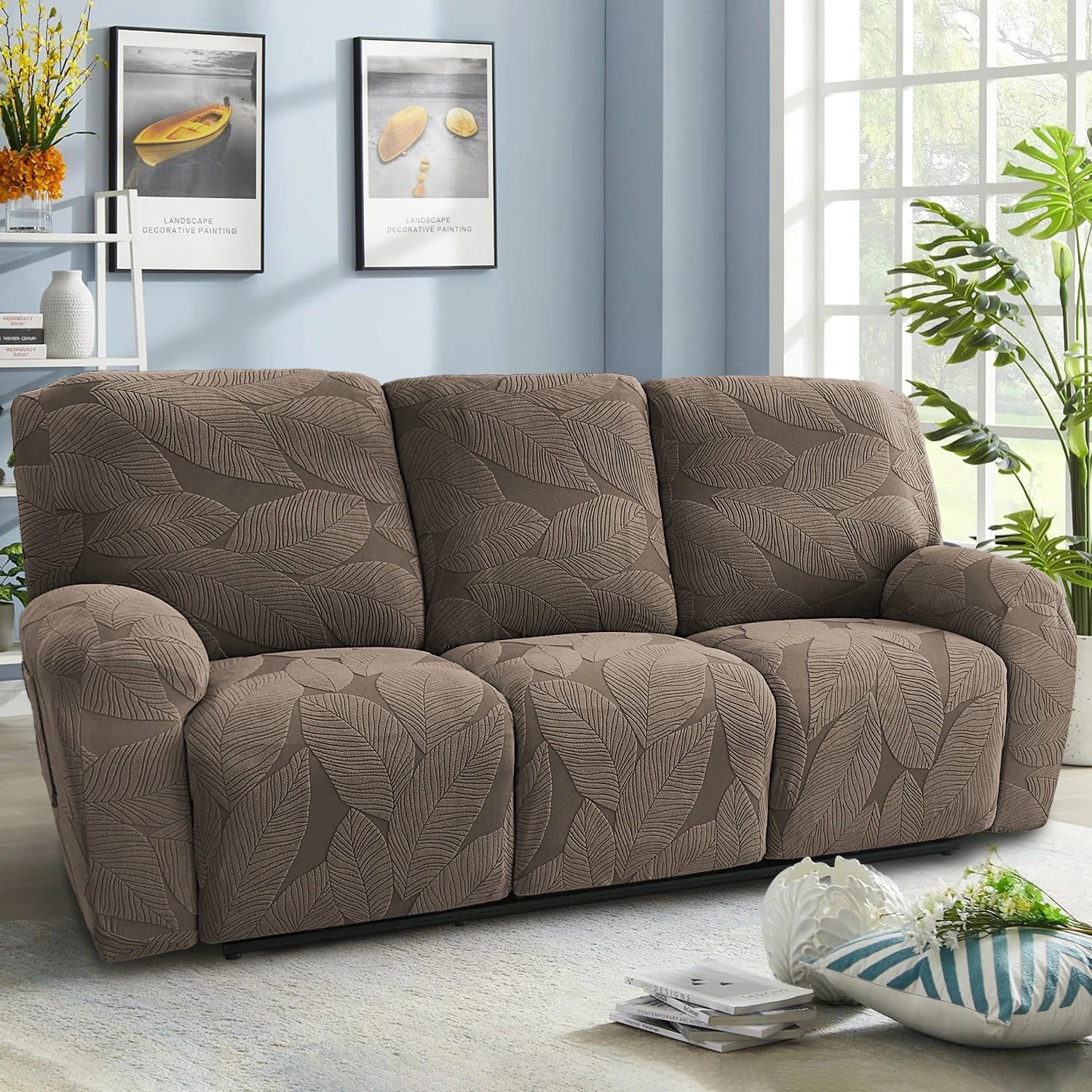 1/2/3 Seater Split Recliner Sofa Covers Solid Color Elastic Chair Cover with Side Pocket Removable Armchair Slipcover for Home