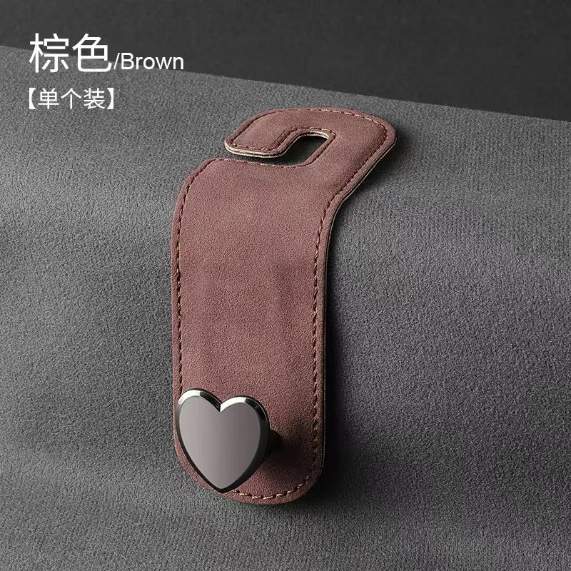 Heart Shape Metal Car Headrest Hooks 2 in 1 Leather Hanger detail view