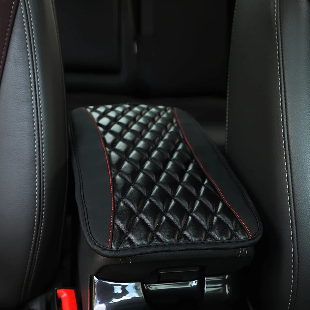 Car armrest cushion center control cushion Car interior accessories PU leather embroidered three-dimensional lattice cushion