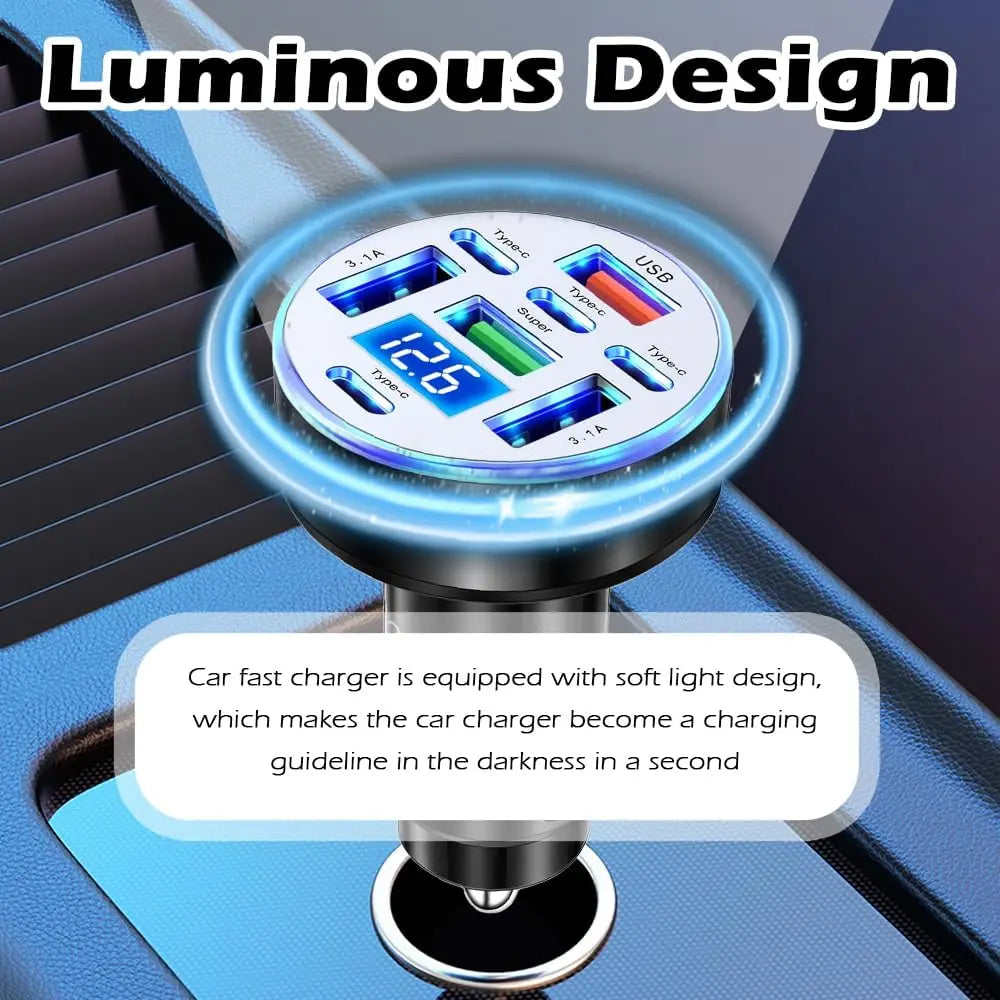 UYUXIO Multi Port USB C Car Charger Adapter 8 in 1 | 130W GaN Fast Car Charger with V lifestyle view