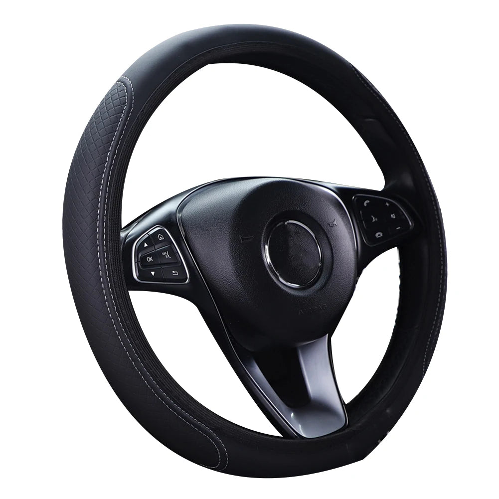 1pc Steering Wheel Cover Breathable Leather Anti Slip PU Leather Steering Covers Univers detail view
