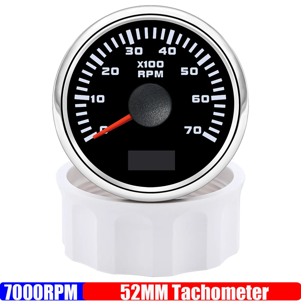 2" 52mm Tachometer Gauge | Red Backlight RPM Meter for Car Boat Marine 12V 24V close-up view