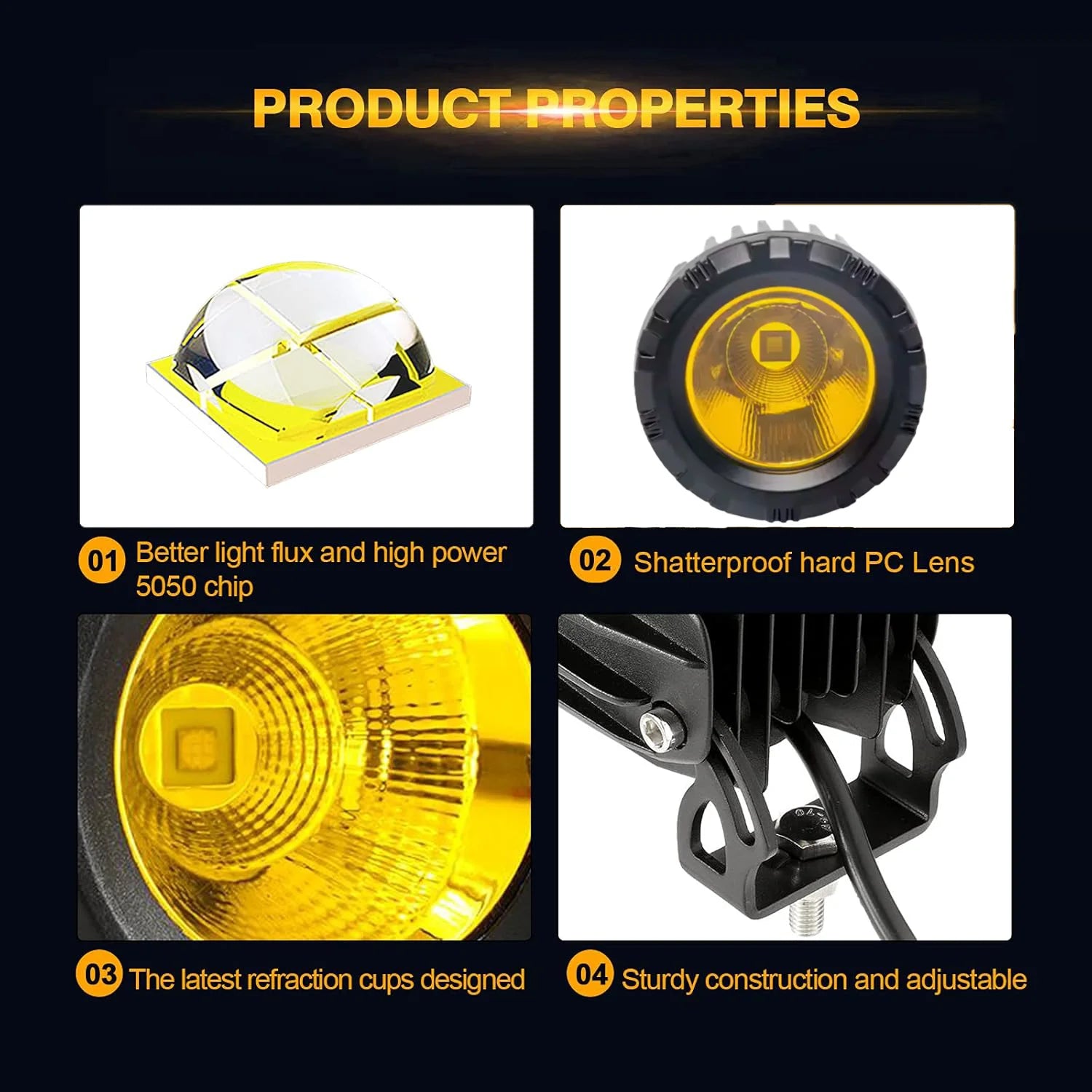 HYNBYZJ LED Motorcycle Headlight | 60W 5000LM Round Fog Lamp for Off Road ATV Truck 4x close-up view