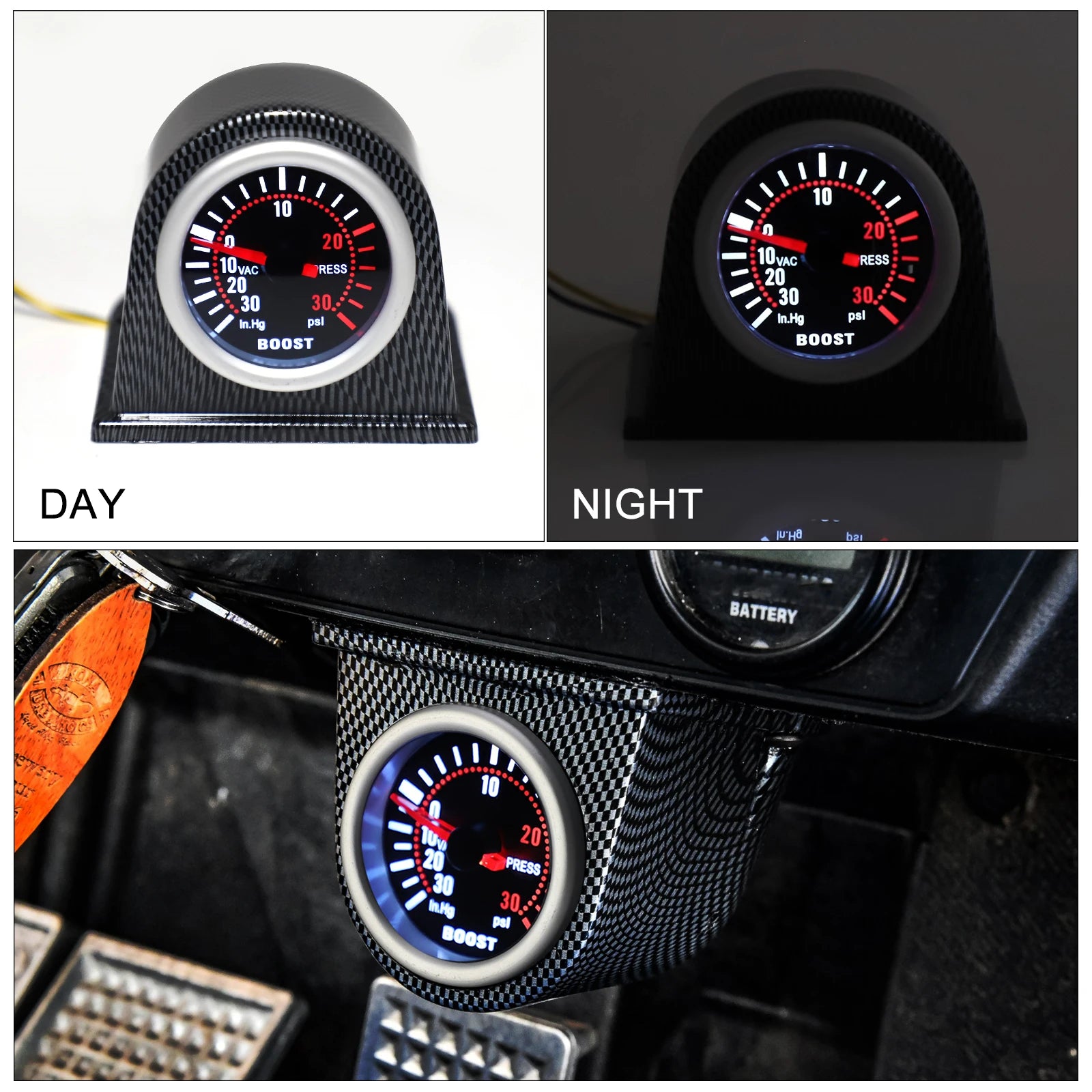 Universal 52mm Car Turbo Boost Gauge | LED Digital Pointer with Smoke Lens additional angle
