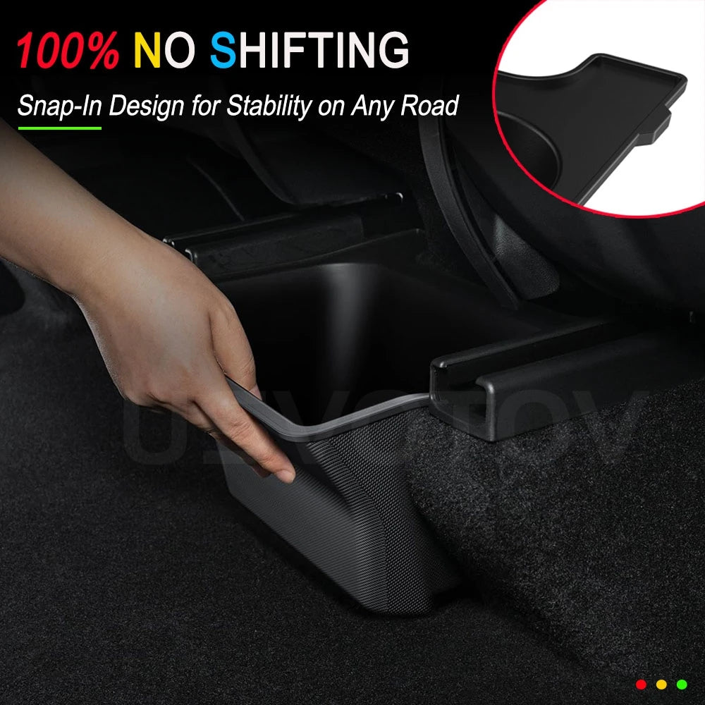 Tesla Model Y Juniper Rear Center Console Organizer | Under-Floor Storage & Trash Bin lifestyle view