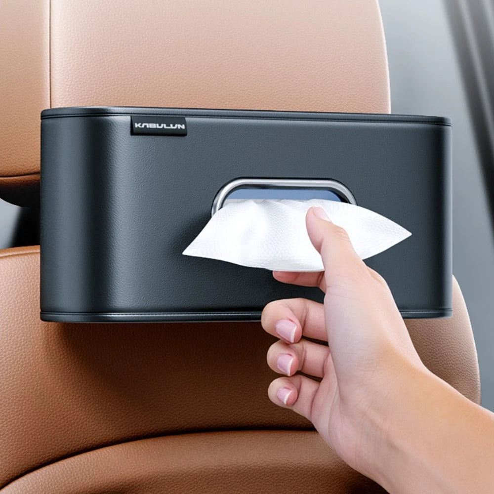 Car Tissue Box Cover Leather Universal Center Console Armrest Paper Towel Storage Bag Auto Seat Back Hanging Tissue Organizer