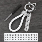 Leather Car Keychain With Phone Number Card Holder close-up view