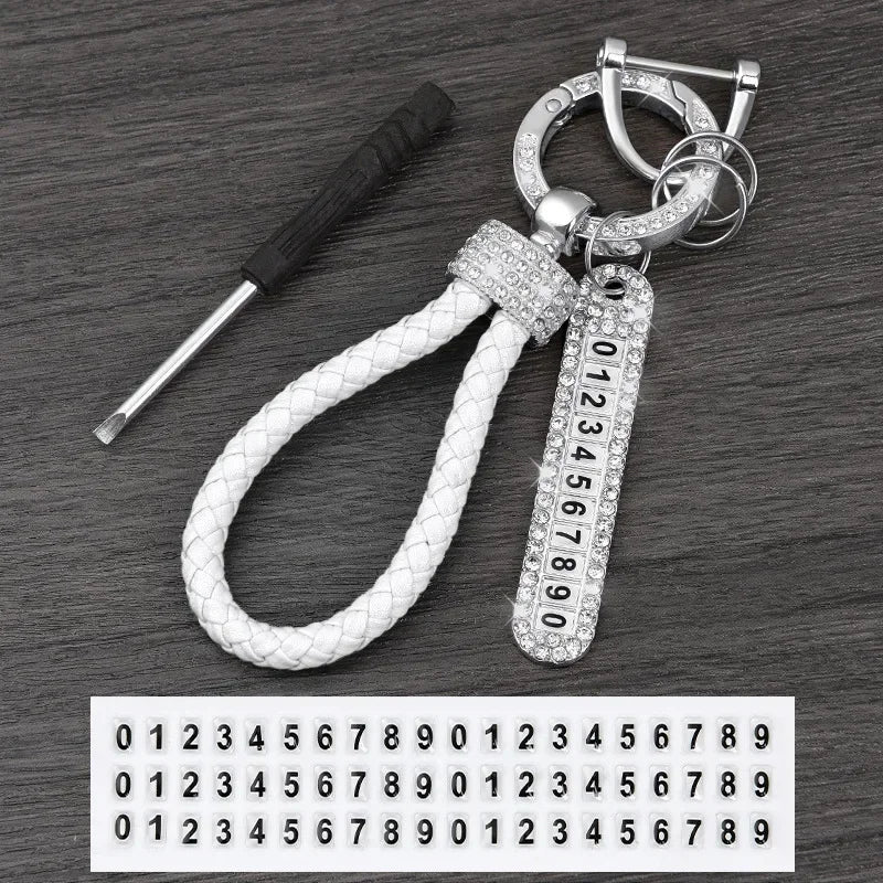 Leather Car Keychain With Phone Number Card Holder close-up view